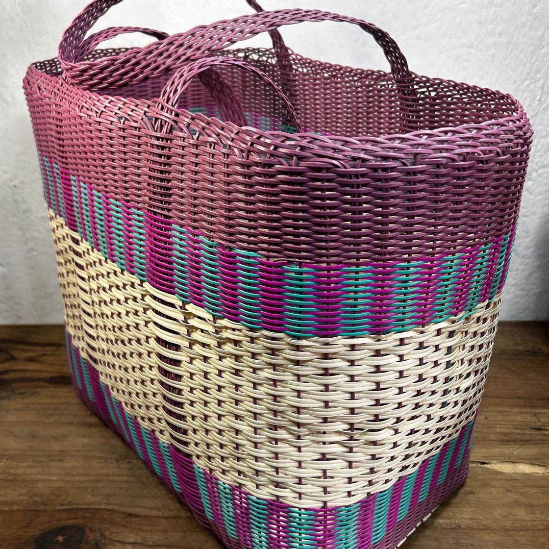 Guatemalan Woven Market Tote Bag - Plum Beige - Extra Large