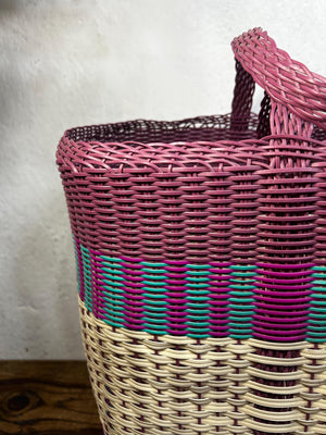 Guatemalan Woven Market Tote Bag - Plum Beige - Extra Large
