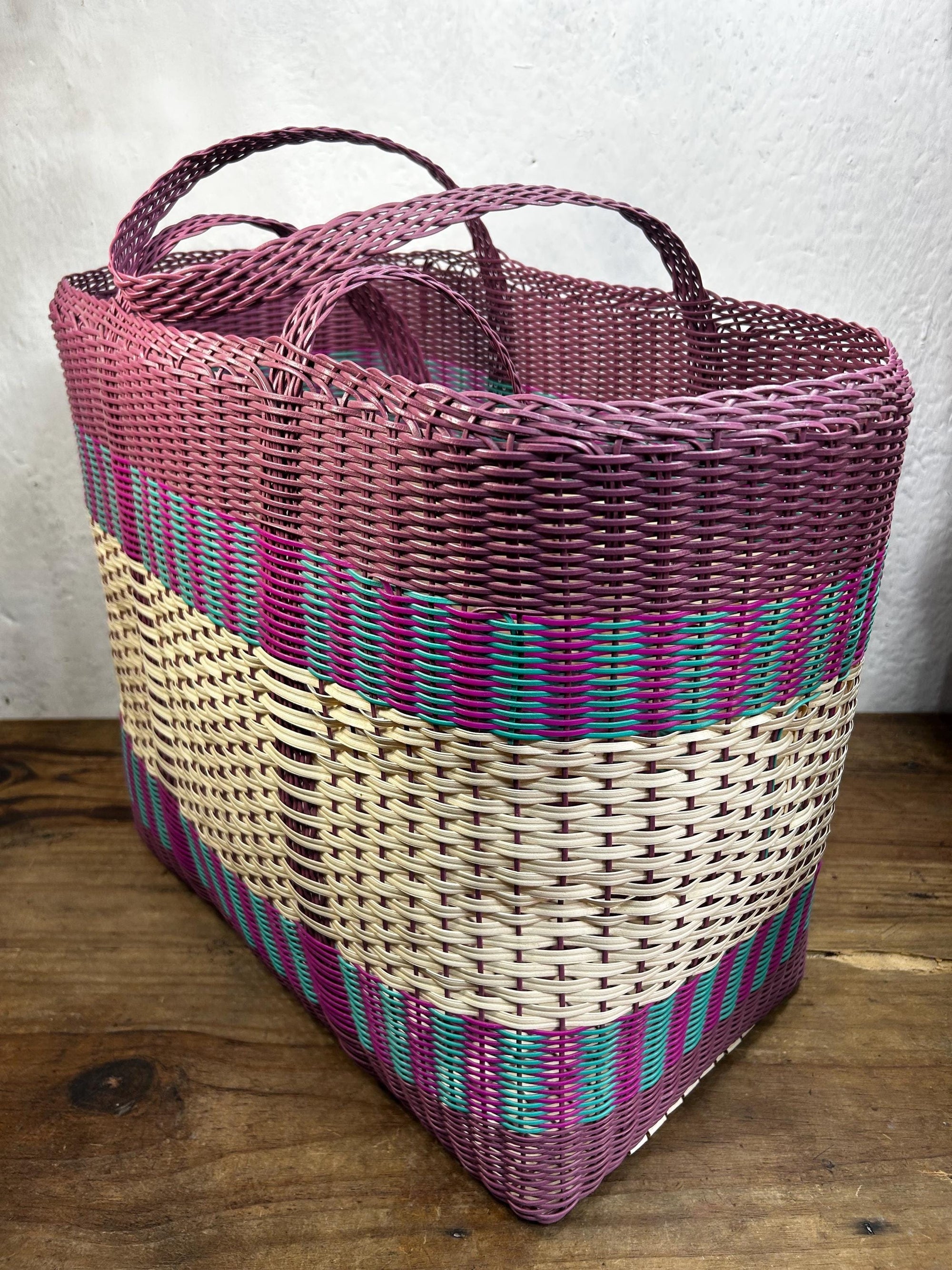 Guatemalan Woven Market Tote Bag - Plum Beige - Extra Large
