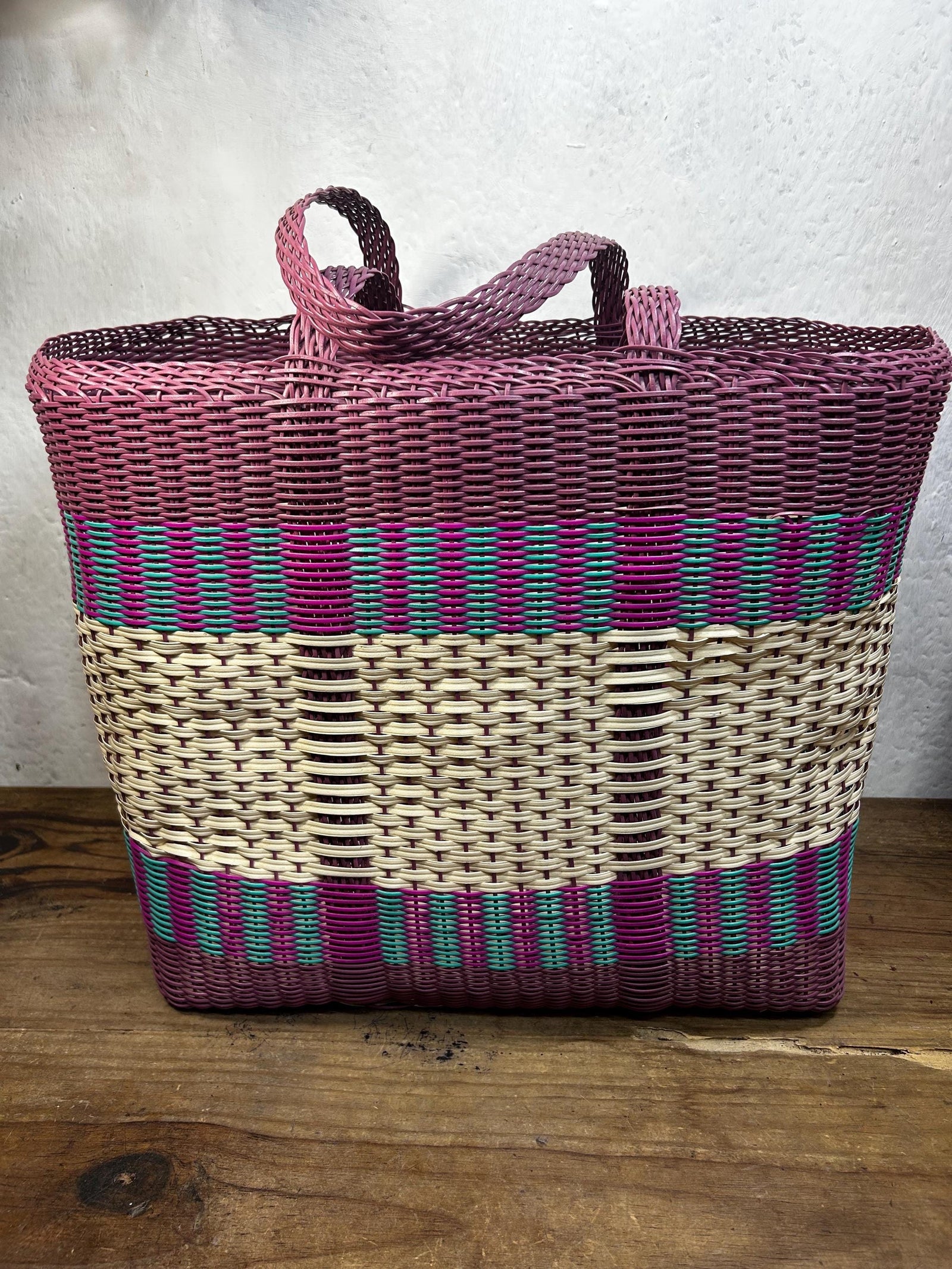 Guatemalan Woven Market Tote Bag - Plum Beige - Extra Large