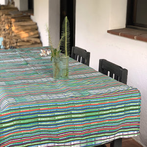 Vintage Handwoven Green Striped Fabric from Guatemala – 5.3 