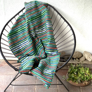 Vintage Handwoven Green Striped Fabric from Guatemala – 5.3 