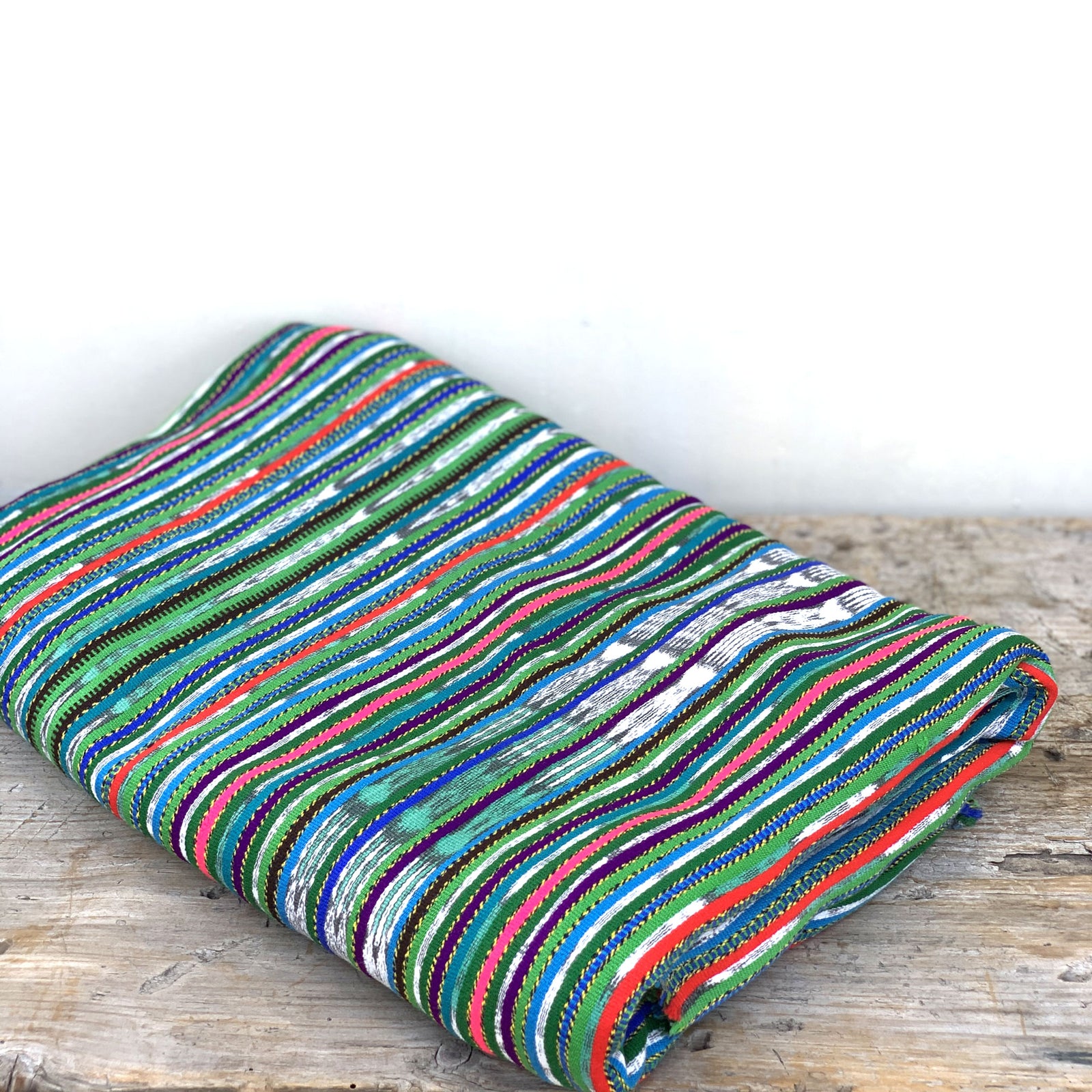 Vintage Handwoven Green Striped Fabric from Guatemala – 5.3 