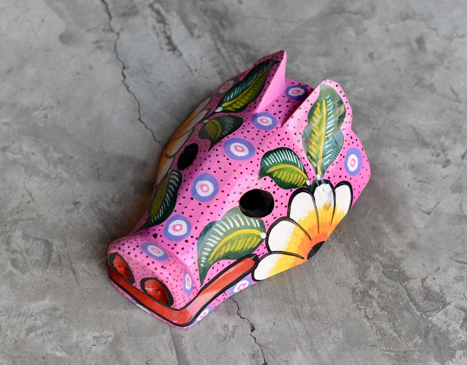 Pink Pig Wooden Mask