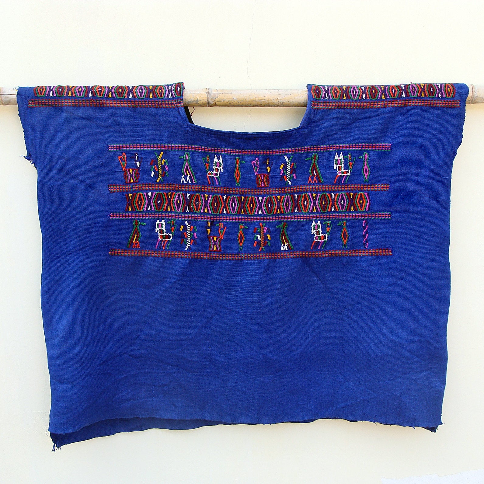Electro Blue Vintage Ethnic Huipil Top