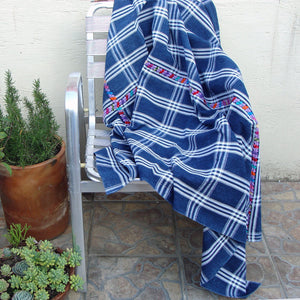 Blue And White Plaid Cotton Canvas Throw