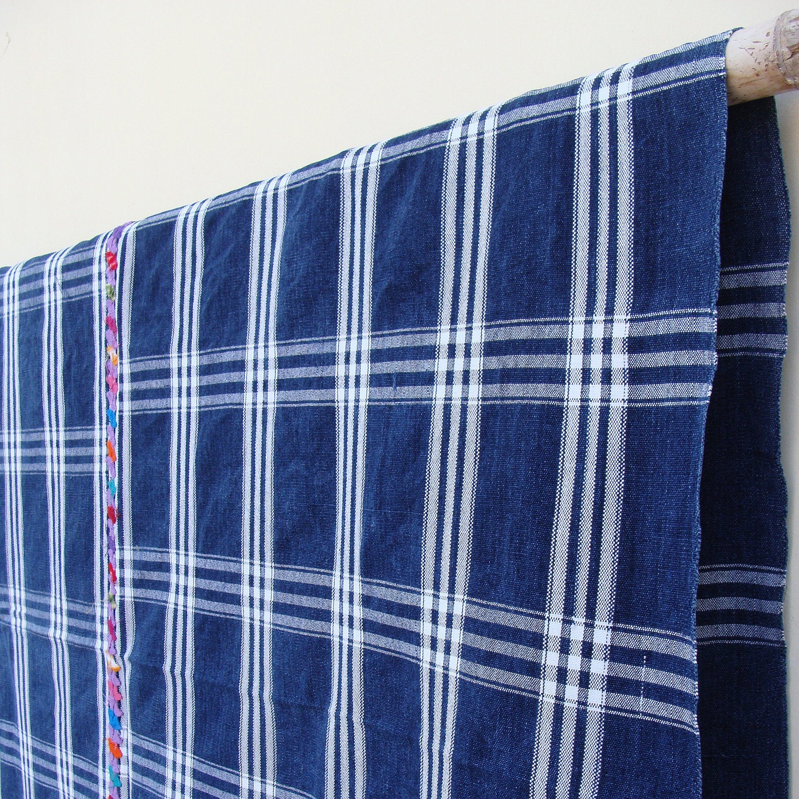 Blue And White Plaid Cotton Canvas Throw