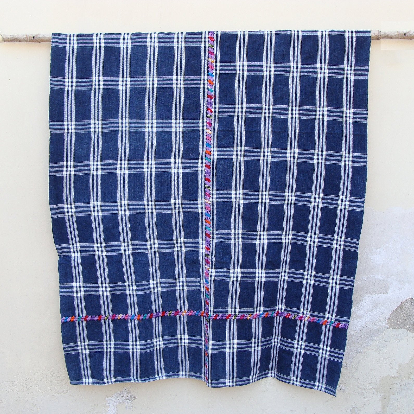 Blue And White Plaid Cotton Canvas Throw