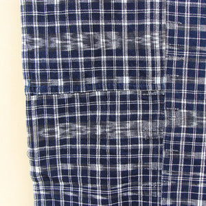 Blue Plaid Cotton Fabric With Ikat Design