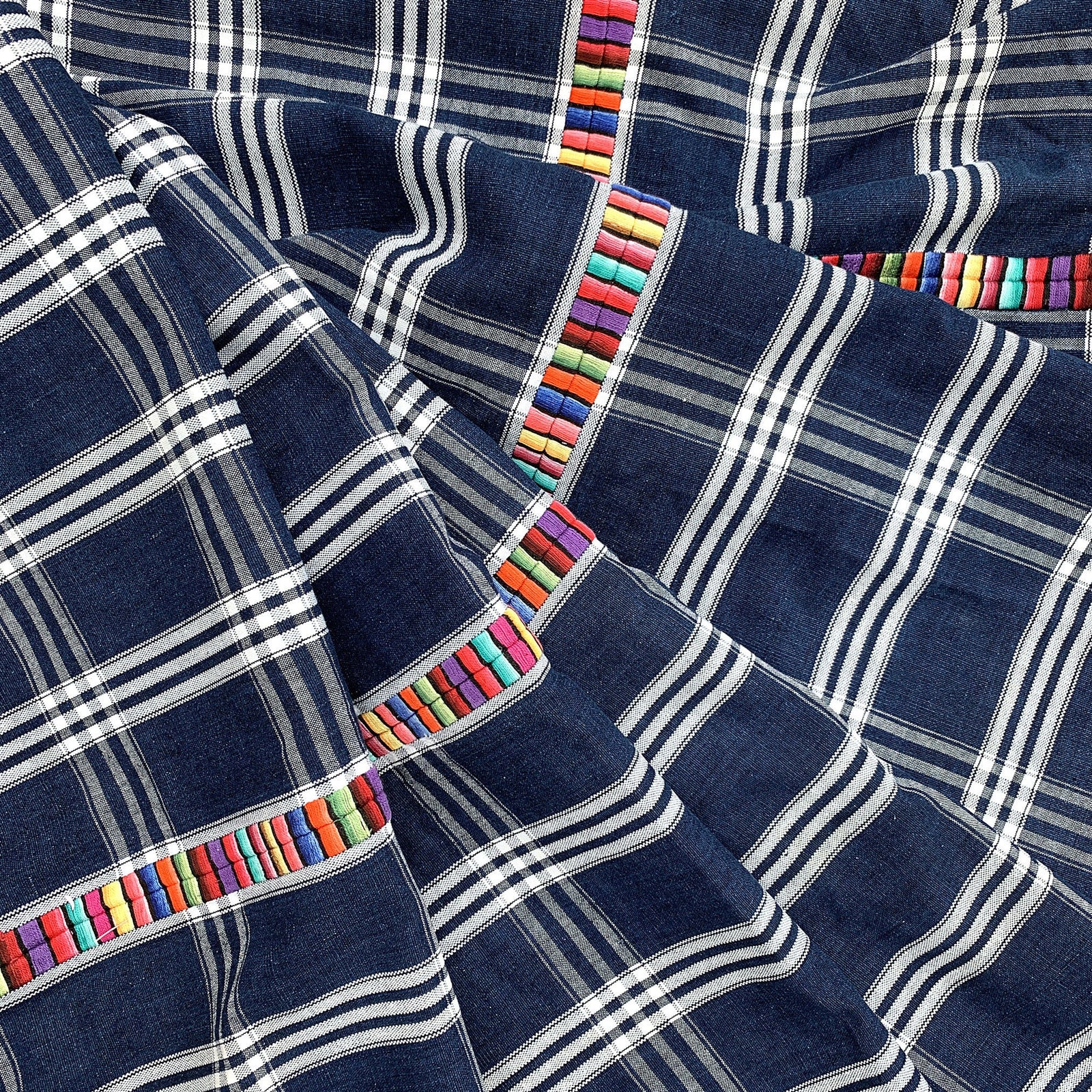 Blue and white plaid cotton vintage canvas