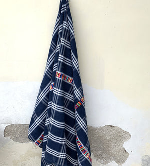 Blue and white plaid cotton vintage canvas