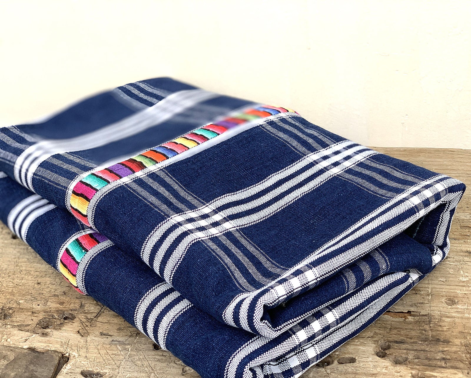 Blue and white plaid cotton vintage canvas